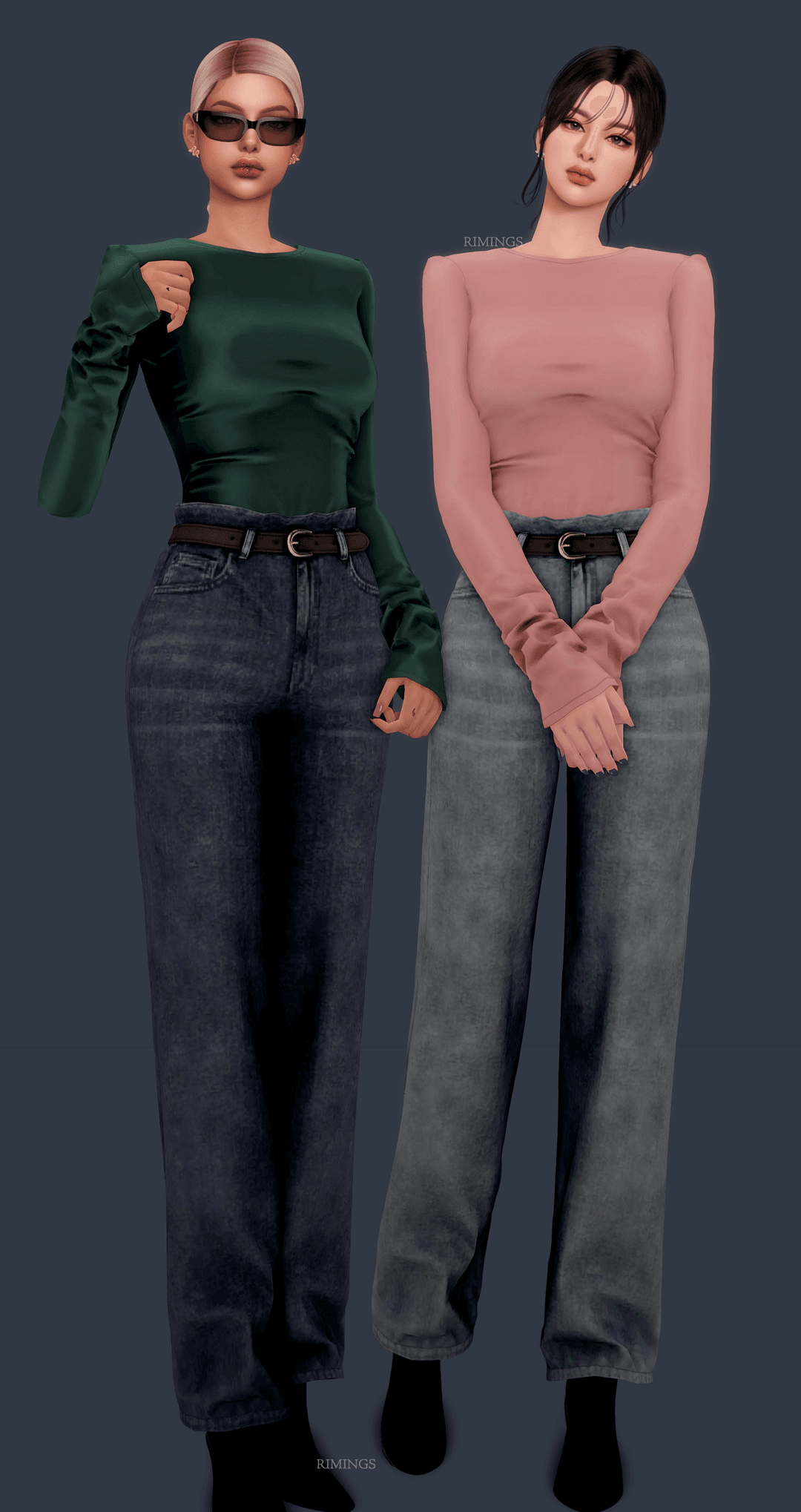 Галерея мода Базовый сет Backless Long-sleeved Top & Belted Wide Jeans #2